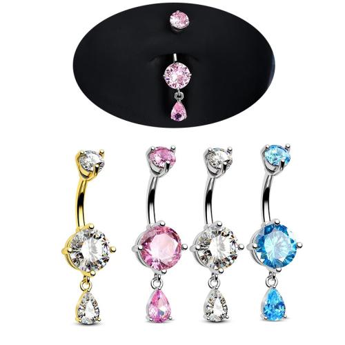 Acier inoxydable 304 anneau de ventre, Placage, unisexe & pavé de micro zircon, plus de couleurs à choisir, belly ring rod size Vendu par PC[