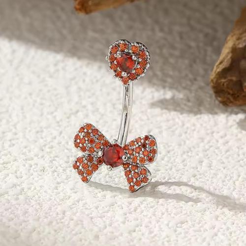 Acier inoxydable 304 anneau de ventre, Noeud papillon, Placage, unisexe & pavé de micro zircon, plus de couleurs à choisir, belly ring rod size Vendu par PC[