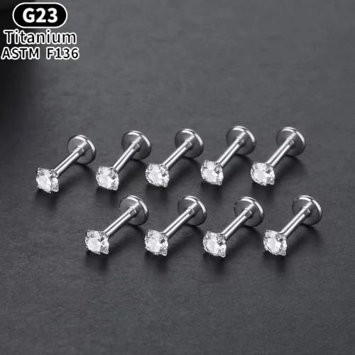 Alliage de titane Goujons perforés pour les lèvres, unisexe & normes différentes pour le choix & avec zircone cubique, couleur originale, Vendu par PC