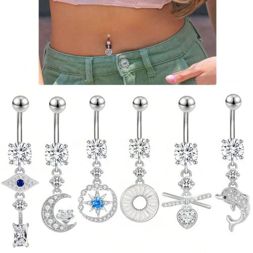 Brass Belly Ring, Unisex & micro pave cubic zirconia, belly ring rod size 