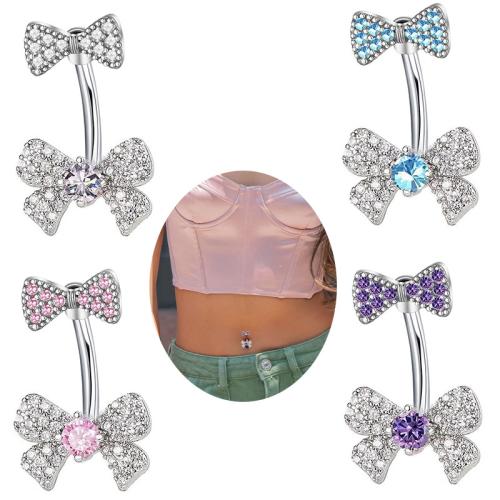 Acier inoxydable 304 anneau de ventre, Noeud papillon, unisexe & pavé de micro zircon, plus de couleurs à choisir, belly ring rod size Vendu par PC[