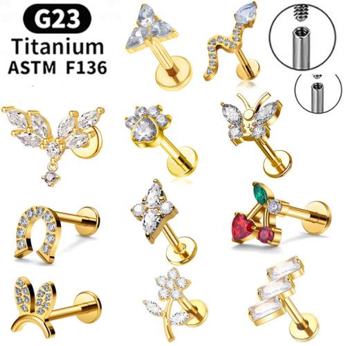 Alliage de titane piercing oreille, avec Alliage de cuivre, Placage de couleur d'or, unisexe & normes différentes pour le choix & styles différents pour le choix & pavé de micro zircon, Vendu par PC