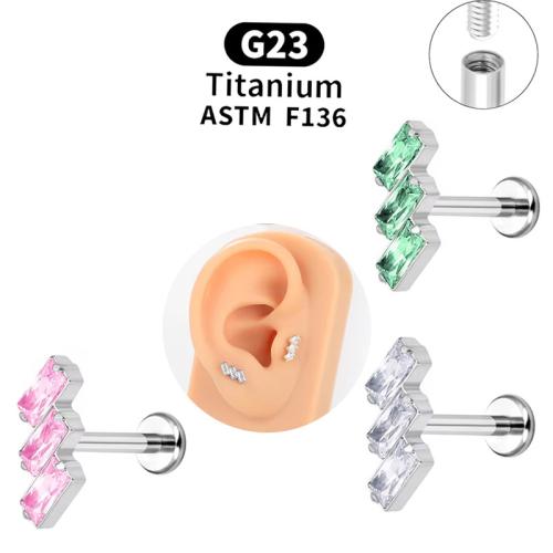 Alliage de titane Goujons perforés pour les lèvres, avec Alliage de cuivre, Motif géométrique, Placage, unisexe & normes différentes pour le choix & pavé de micro zircon, plus de couleurs à choisir, Vendu par PC