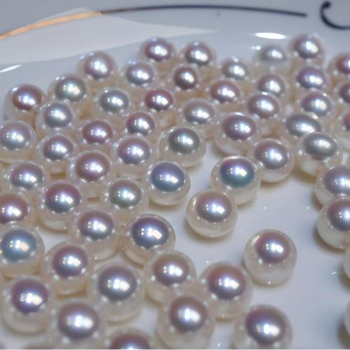 Perles nacres de culture d'eau douce demi percées , perle d'eau douce cultivée, Légèrement rond, DIY & semi-foré, blanc, 9-10MM, Vendu par PC