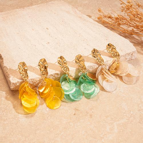 Fashion Fringe Boucles d'oreilles, alliage de zinc, avec coquille, Placage de couleur d'or, bijoux de mode, plus de couleurs à choisir, Vendu par paire