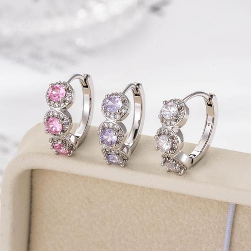 Boucles d'oreilles en laiton zircon cubique pavent, Placage, bijoux de mode & pavé de micro zircon, plus de couleurs à choisir, protéger l'environnement, sans nickel, plomb et cadmium, Vendu par PC[