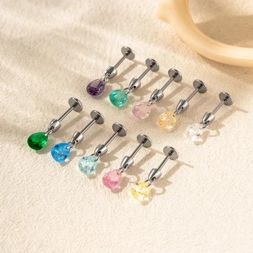 Acier inoxydable 304 piercing oreille, Placage de couleur d'or, bijoux de mode & pavé de micro zircon, plus de couleurs à choisir, protéger l'environnement, sans nickel, plomb et cadmium, Vendu par PC
