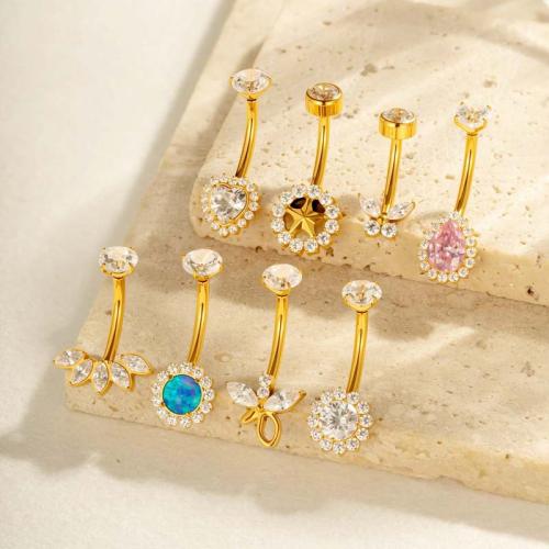 Titanium Alloy Belly Ring, gold color plated, fashion jewelry & micro pave cubic zirconia nickel, lead & cadmium free 