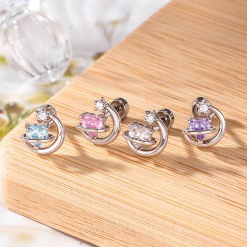 Acier titane piercing oreille, avec laiton, Placage de couleur d'or, bijoux de mode & pavé de micro zircon, plus de couleurs à choisir, Vendu par PC