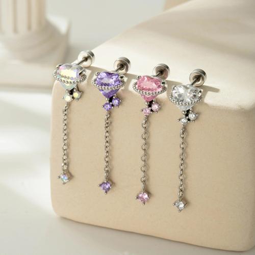 Acier titane piercing oreille, avec laiton, Placage de couleur d'or, bijoux de mode & pavé de micro zircon, plus de couleurs à choisir, Vendu par PC