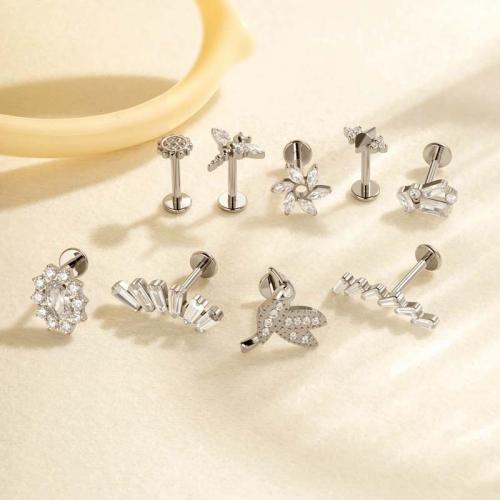 Alliage de titane piercing oreille, Placage de couleur d'or, bijoux de mode & pavé de micro zircon, plus de couleurs à choisir, Vendu par PC