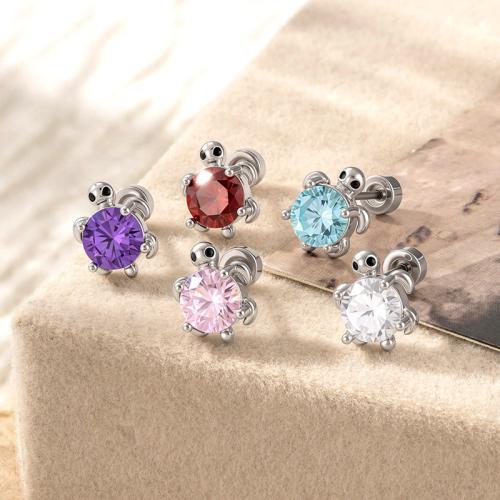 Acier titane piercing oreille, avec laiton, Placage, bijoux de mode & pavé de micro zircon, plus de couleurs à choisir, Vendu par PC