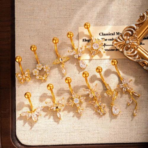 Bijoux de piercing d'oreille en acier inoxydable, Acier titane, avec laiton, Placage de couleur d'or, bijoux de mode & pavé de micro zircon, plus de couleurs à choisir, Vendu par PC