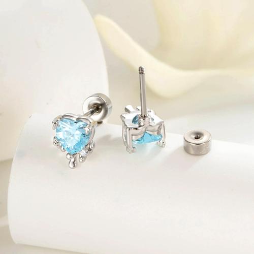 Bijoux de piercing d'oreille en acier inoxydable, Acier titane, avec laiton, Placage de couleur d'or, bijoux de mode & pavé de micro zircon, plus de couleurs à choisir Vendu par PC