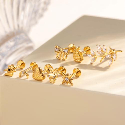 Bijoux de piercing d'oreille en acier inoxydable, Alliage de titane, Placage de couleur d'or, bijoux de mode & pavé de micro zircon, plus de couleurs à choisir, Vendu par PC