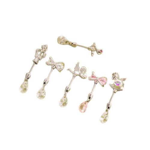 Bijoux de piercing d'oreille en acier inoxydable, Acier titane, avec laiton, Placage de couleur d'or, bijoux de mode & pavé de micro zircon, plus de couleurs à choisir, Vendu par PC