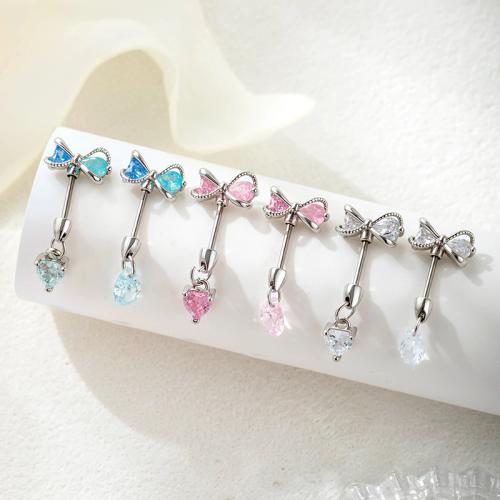 Bijoux de piercing d'oreille en acier inoxydable, Acier titane, avec laiton, Placage de couleur d'or, bijoux de mode & pavé de micro zircon, plus de couleurs à choisir, Vendu par PC