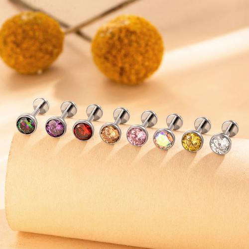 Bijoux de piercing d'oreille en acier inoxydable, Alliage de titane, Placage de couleur d'or, bijoux de mode & pavé de micro zircon, plus de couleurs à choisir, Vendu par PC