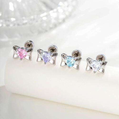 Bijoux de piercing d'oreille en acier inoxydable, Acier titane, avec laiton, Placage de couleur d'or, bijoux de mode & pavé de micro zircon, plus de couleurs à choisir, Vendu par PC