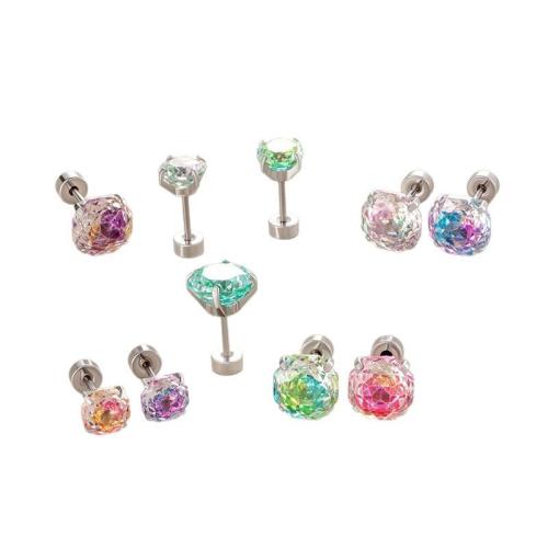 Bijoux de piercing d'oreille en acier inoxydable, Acier titane, Placage de couleur d'or, bijoux de mode & pavé de micro zircon, plus de couleurs à choisir Vendu par PC