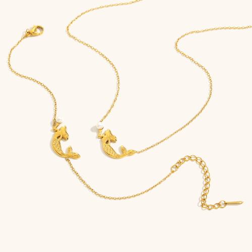 Conjuntos de joyería de acero inoxidable, acero inoxidable 304, con Perlas plásticas, con 5cm extender cadena, 18K chapado en oro, diferentes estilos para la opción & para mujer, longitud:40 cm, Vendido por UD