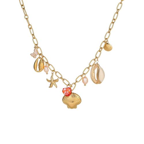 ステンレス鋼のジュエリーネックレス, 304ステンレススチール, とともに 樹脂, メッキ, ファッションジュエリー & 異なるスタイルを選択 & 女性用, 金色, 売り手 パソコン