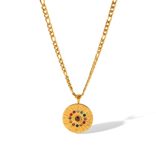 Collier en acier inoxydable Pull, Acier inoxydable 304, Placage, bijoux de mode & pour femme & avec strass, doré, Vendu par PC