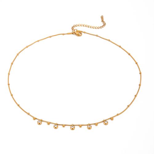 Collier en acier inoxydable Zircon, Acier inoxydable 304, Placage, bijoux de mode & pavé de micro zircon & pour femme, doré, Vendu par PC
