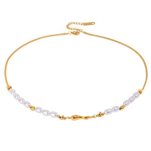 ステンレス鋼のジュエリーネックレス, 304ステンレススチール, とともに ガラスパール, メッキ, ファッションジュエリー & 女性用, 金色, 売り手 パソコン