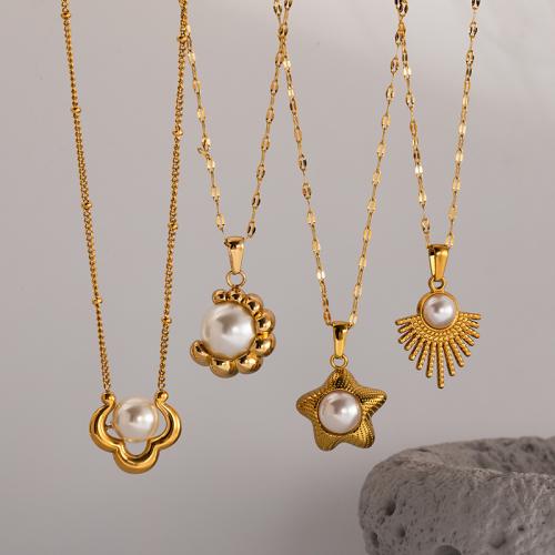 ステンレス鋼のジュエリーネックレス, 304ステンレススチール, とともに プラスチック製パール, メッキ, ファッションジュエリー & 異なるスタイルを選択 & 女性用, 金色, 売り手 パソコン