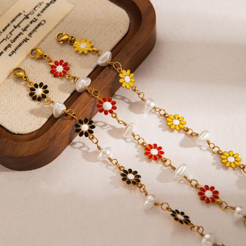 Bracelets en acier inoxydable, Acier inoxydable 304, avec perle de plastique, Placage de couleur d'or, bijoux de mode & pour femme & émail, plus de couleurs à choisir, Vendu par PC