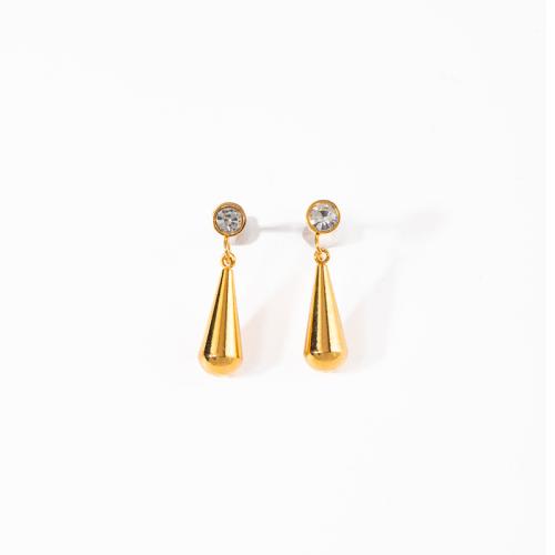 Boucle d'oreille goutte inox, Acier inoxydable 304, larme, Placage, bijoux de mode & pavé de micro zircon & pour femme, doré, Vendu par paire