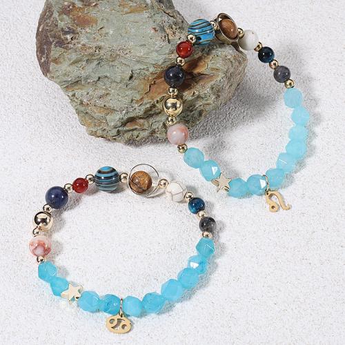Bracelets en pierres précieuses, Acier inoxydable 304, avec pierre gemme, 12 Signes du Zodiaque, bijoux de mode, plus de couleurs à choisir, 6-8mm cm, Vendu par brin