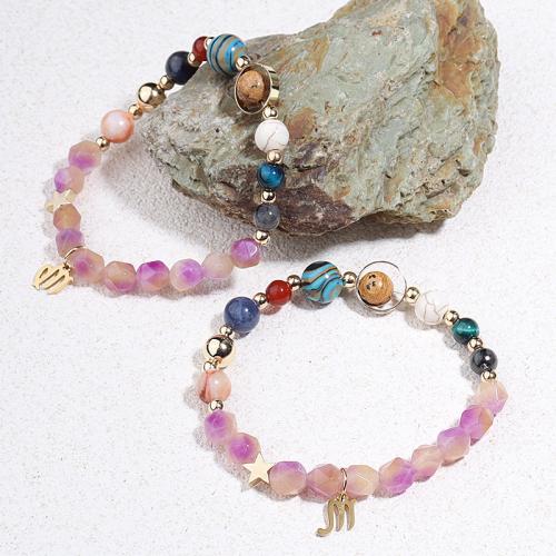 Bracelets en pierres précieuses, Acier inoxydable 304, avec pierre gemme, 12 Signes du Zodiaque, bijoux de mode, plus de couleurs à choisir, 6-8mm cm, Vendu par brin