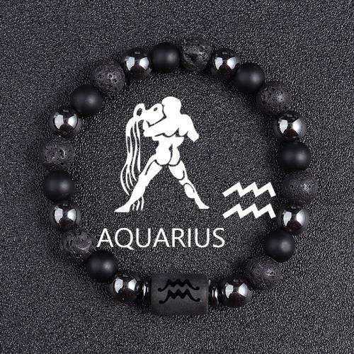 Bracelets en pierres précieuses, laiton, avec Obsidienne & lave volcanique & hématite non magnétique, 12 Signes du Zodiaque, bijoux de mode, plus de couleurs à choisir cm, Vendu par brin