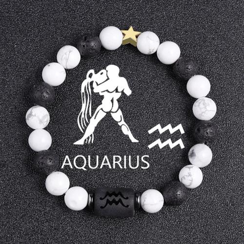 Bracelets en pierres précieuses, laiton, avec Magnésite & lave volcanique & hématite non magnétique, 12 Signes du Zodiaque, bijoux de mode, plus de couleurs à choisir cm, Vendu par brin