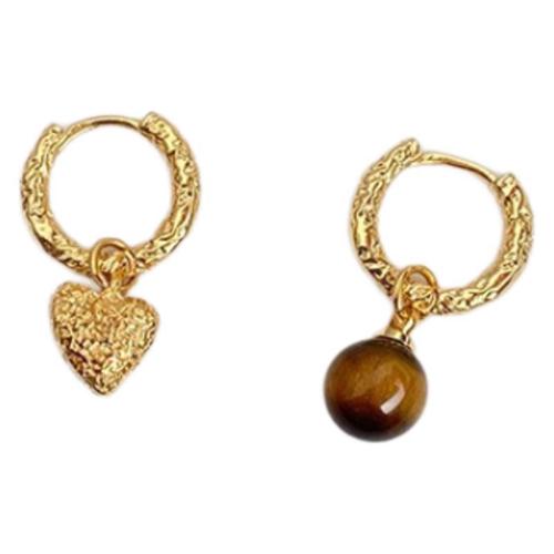 Латунные серьги падение, Латунь, с тигровый глаз, Другое покрытие, ювелирные изделия моды, разноцветный продается Пара