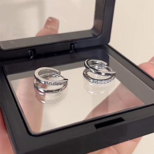 Latón Huggie pendiente del aro, metal, chapado, Joyería, plateado, 13.5x1.31mm, Vendido por Par