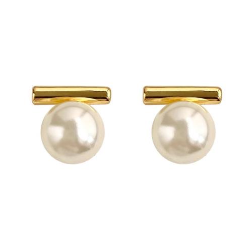 Латуни Стад Серьги, Латунь, с Пластиковая жемчужина, Другое покрытие, ювелирные изделия моды, Много цветов для выбора продается Пара