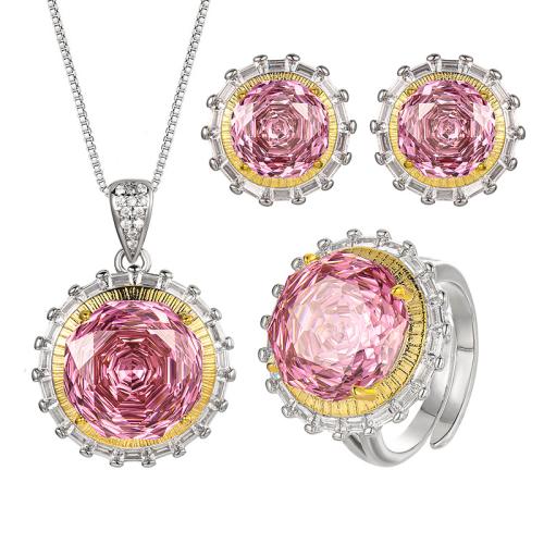 Sistemas de la joyería de cobre amarillo Cubic Zirconia, metal, con cúbica circonia, con 5cm extender cadena, chapado, diferentes estilos para la opción & para mujer & con diamantes de imitación, longitud:45 cm, Vendido por UD