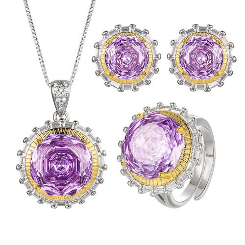 Sistemas de la joyería de cobre amarillo Cubic Zirconia, metal, con cúbica circonia, con 5cm extender cadena, diferentes estilos para la opción & para mujer & con diamantes de imitación, longitud:45 cm, Vendido por UD