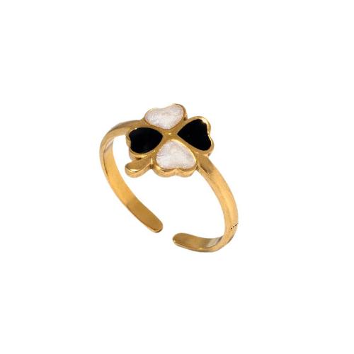 Émail Bague en Acier inoxydable , Acier inoxydable 304, Trèfle à quatre feuilles, Plaqué d'or, bijoux de mode & pour femme & émail, doré, Vendu par PC