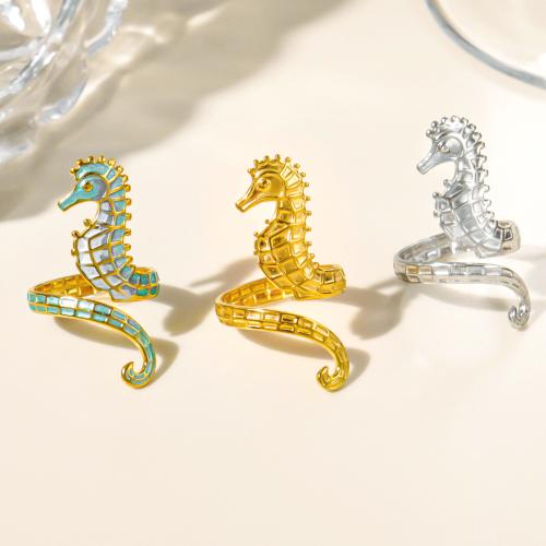 Bague en acier inoxydable, Acier inoxydable 304, hippocampe, Placage sous vide, bijoux de mode & pour femme, plus de couleurs à choisir, Vendu par PC