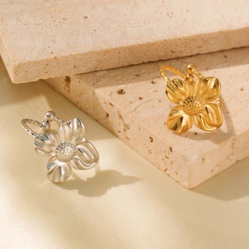 Bague en acier inoxydable, Acier inoxydable 304, fleur, Placage sous vide, bijoux de mode & pour femme, plus de couleurs à choisir, Vendu par PC