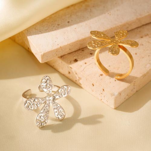 Bague en acier inoxydable, Acier inoxydable 304, fleur, Placage sous vide, bijoux de mode & pour femme, plus de couleurs à choisir, Vendu par PC