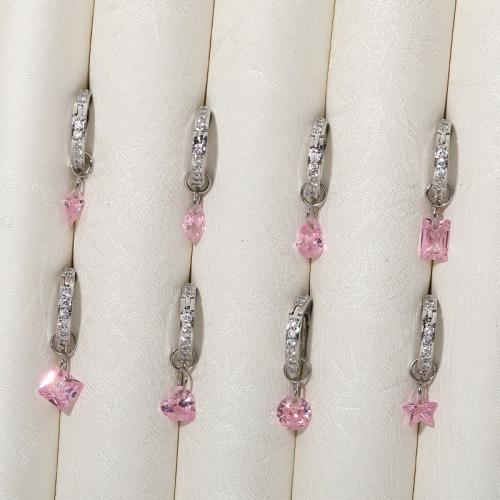 Acier titane Boucles d'oreilles pendantes Hoop Huggie, avec laiton, unisexe & styles différents pour le choix & avec zircone cubique, Diamètre inté Environ 8mm, Vendu par PC