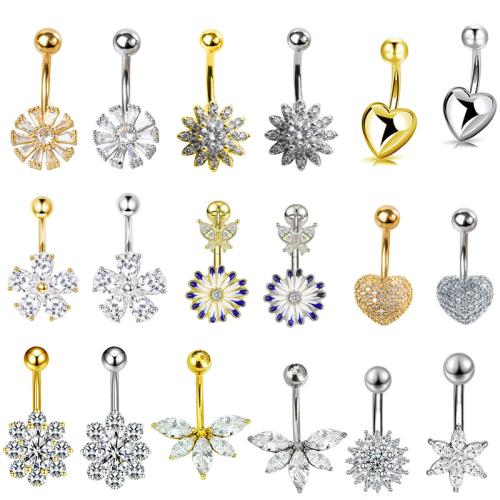 Acier inoxydable 304 anneau de ventre, Placage, unisexe & styles différents pour le choix & pavé de micro zircon, belly ring rod size Vendu par PC[