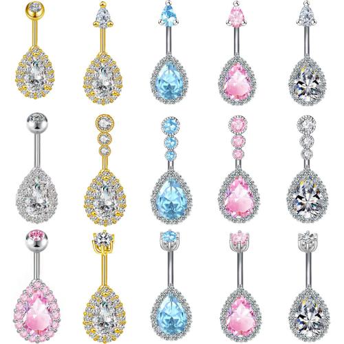 Acier inoxydable 304 anneau de ventre, Placage, unisexe & styles différents pour le choix & pavé de micro zircon, 28mm, Vendu par PC[