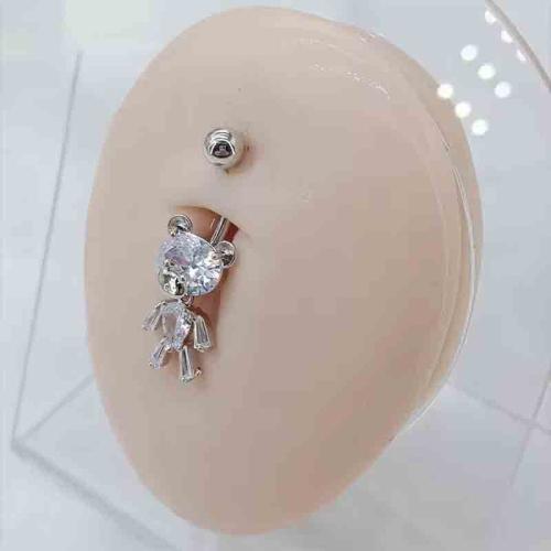 Acier inoxydable 304 anneau de ventre, ours, unisexe & pavé de micro zircon, plus de couleurs à choisir, 30mm, Vendu par PC