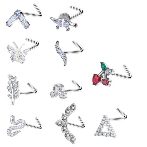 Acier inoxydable 304 Bijoux de Piercing de Nez, unisexe & styles différents pour le choix & pavé de micro zircon, L rod size Vendu par PC